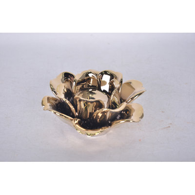 Gold Flower Candle Holder, 5.5"D