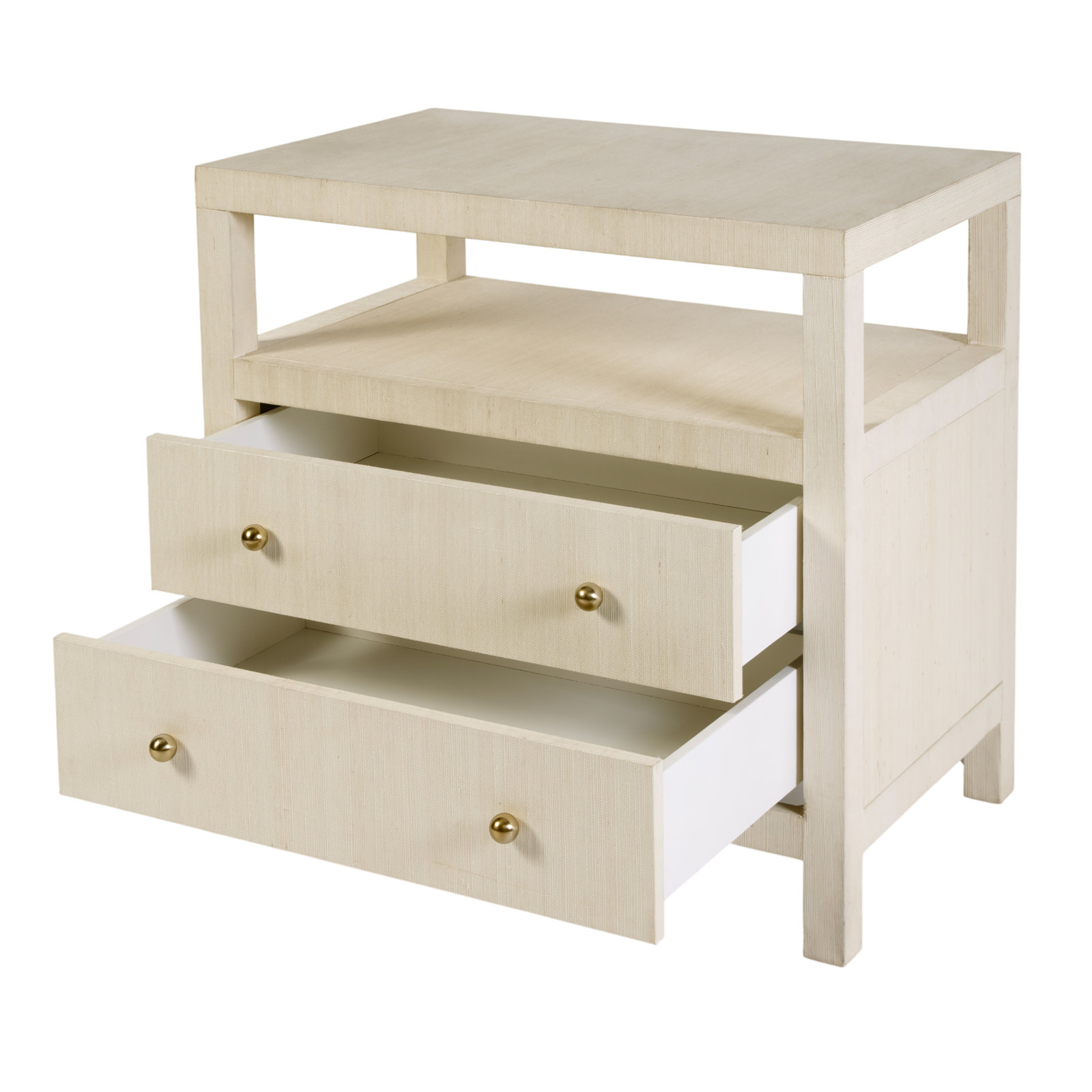 Celine 28 in. W Raffia 2 Drawer Nightstand with Shelf, Beige