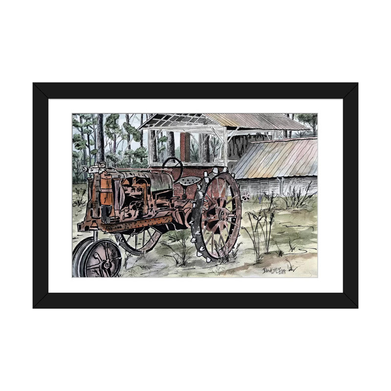 « tracteur de ferme » non disponible sur toile, H 16 po x l 24 po x P 1 po, Papier d'art encadré noir, Blanc