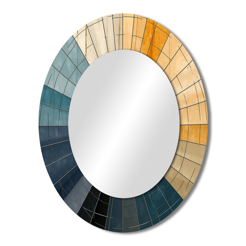 Mid-Century New Balance Abstract Geometrics II - Blue Mid-Century Oval Wall Mirror, 43" x 33"