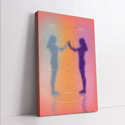 1 pièce d'art mural encadré, Harmonie de l'esprit du corps, art mural sur toile, motif de cercles imbriqués de silhouette de yoga, décor de pièce de méditation, bien-être spirituel, décor de coucher de soleil dégradé, décoration murale bohème moderne pour le salon