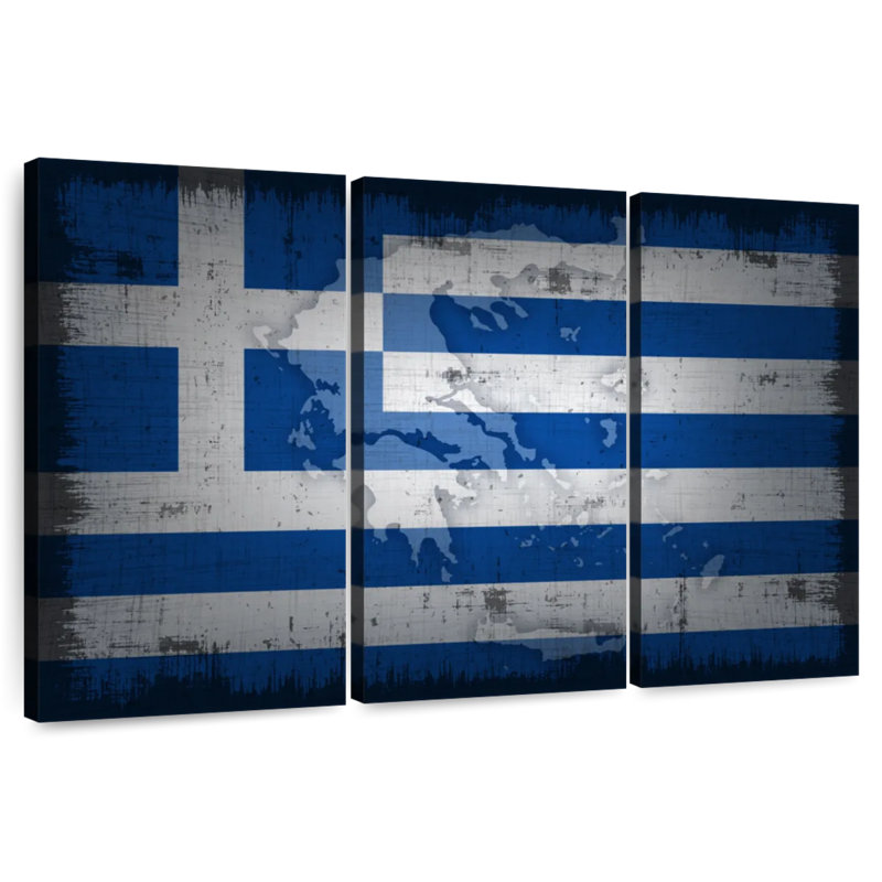 Map And Flag Of Greece, 32" H x 50" W