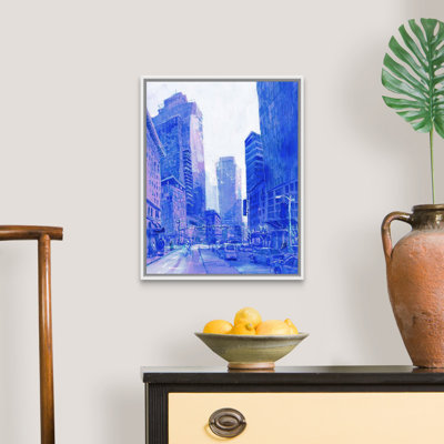 " Second Avenue in Blue - Downtown Seattle, Washington " Mixed Media and Watercolor Print