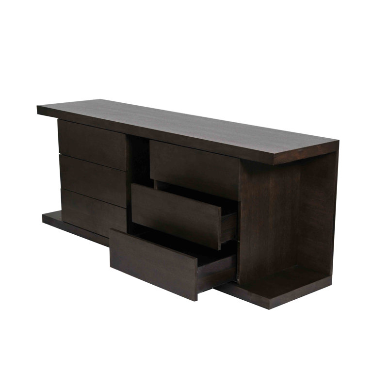 Pangea Home Thite Jamer 71" Wide 6 Drawer Sideboard - FULLY ASSEMBLED - Modern Storage Buffet – Contemporary Sideboard Cabinet, Bedroom Dresser with Drawers for Dining Room, Living Room, Bedroom, or Kitchen - Espresso Brown Buffet Wood Veneer 
