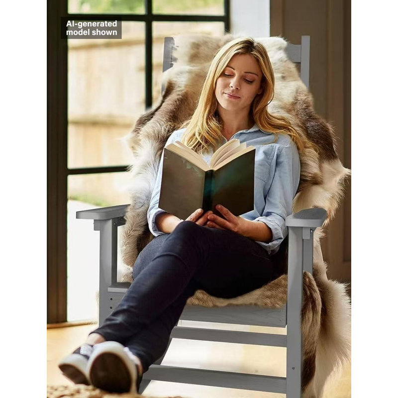 Waddon Oversized Modern Resin Rocking Adirondack Chair, Gray