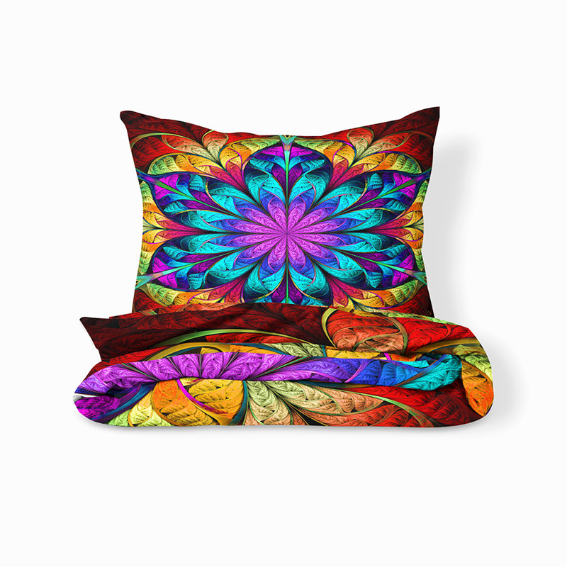 Ensemble de housse de couette et insert 3 pièces en microfibre multicolore, Housse de couette simple + 2 taies d'oreiller