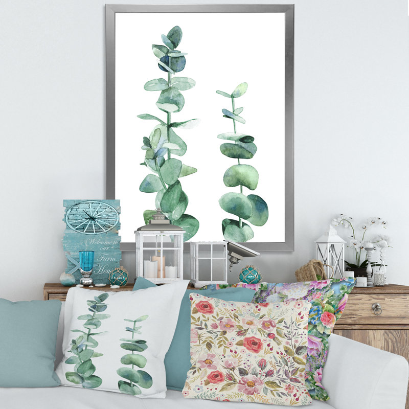 «Silver Blue Eucalyptus Branch», reproduction sur toile encadrée, H 40 po x l 30 po x 1,5 po, Encadrement argenté
