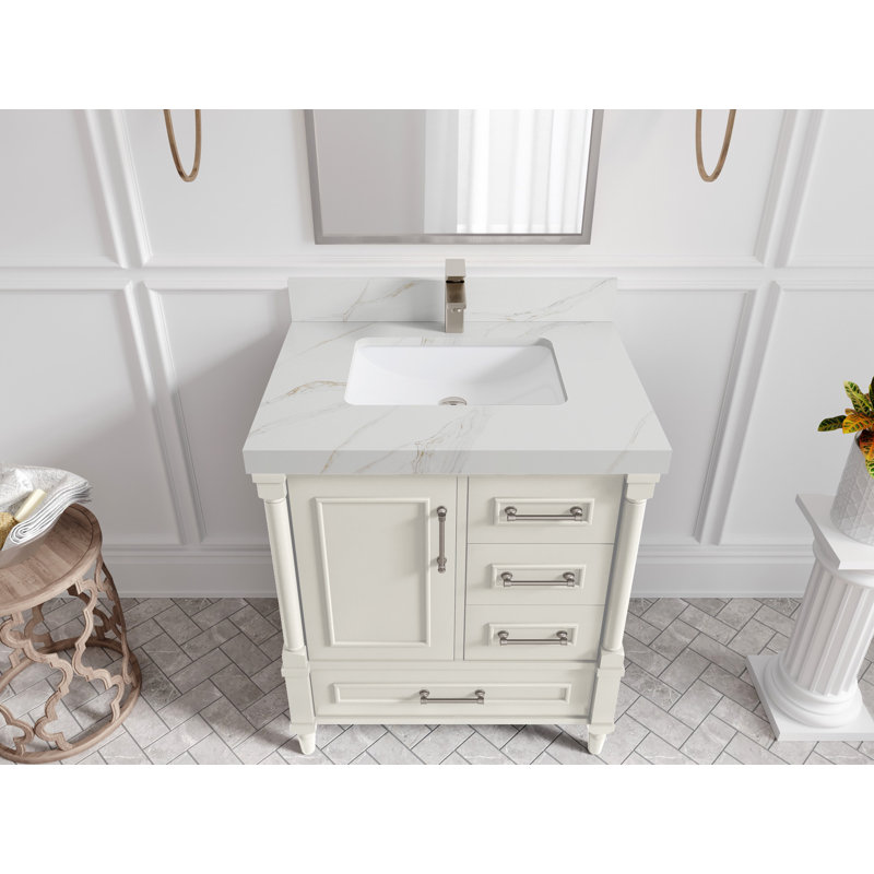 Meuble-lavabo simple 30 po avec plateau Aberdeen, Sienne Calacatta