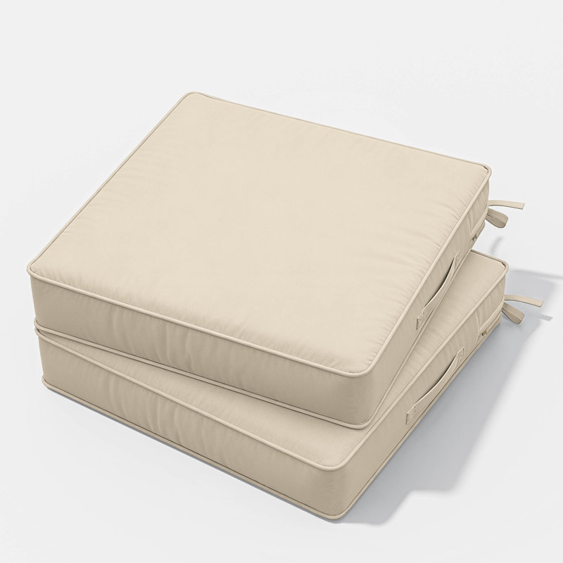 Outdoor Chair Seat Cushions，Water-Resistant Patio Chair Cushions With Handle And Non-Slip Bottom, Cream, 24" W x 24" D