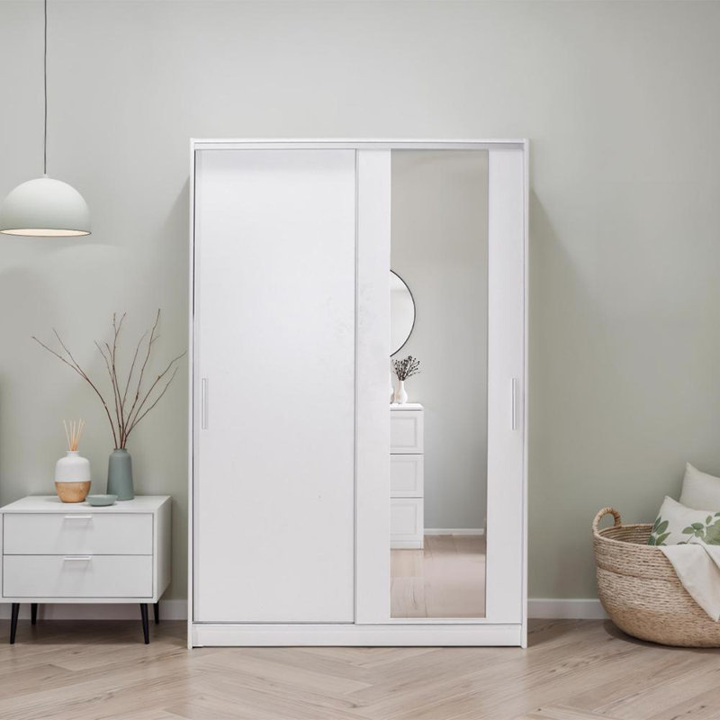 Matt White Sliding 2 Door Wardrobe 120Cm With Mirror