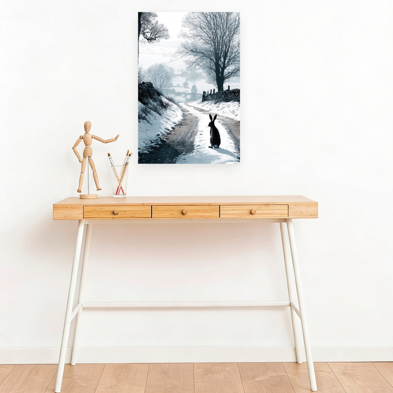 Hare on Snowy Road, H 18 po x l 12 po