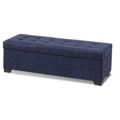 Dark Blue Modern Wood Upholstered  Bedroom and Entry Fabric Storage Long Bench