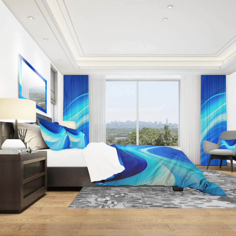 Blue Hues Abstract - Modern Duvet Cover Set - Microfiber Polyester, Full/Queen Duvet Cover + 2 Shams