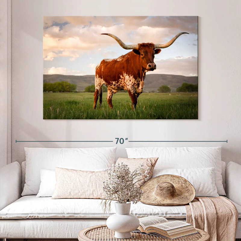 Longhorn brun du Texas, H 34 po x l 51 po