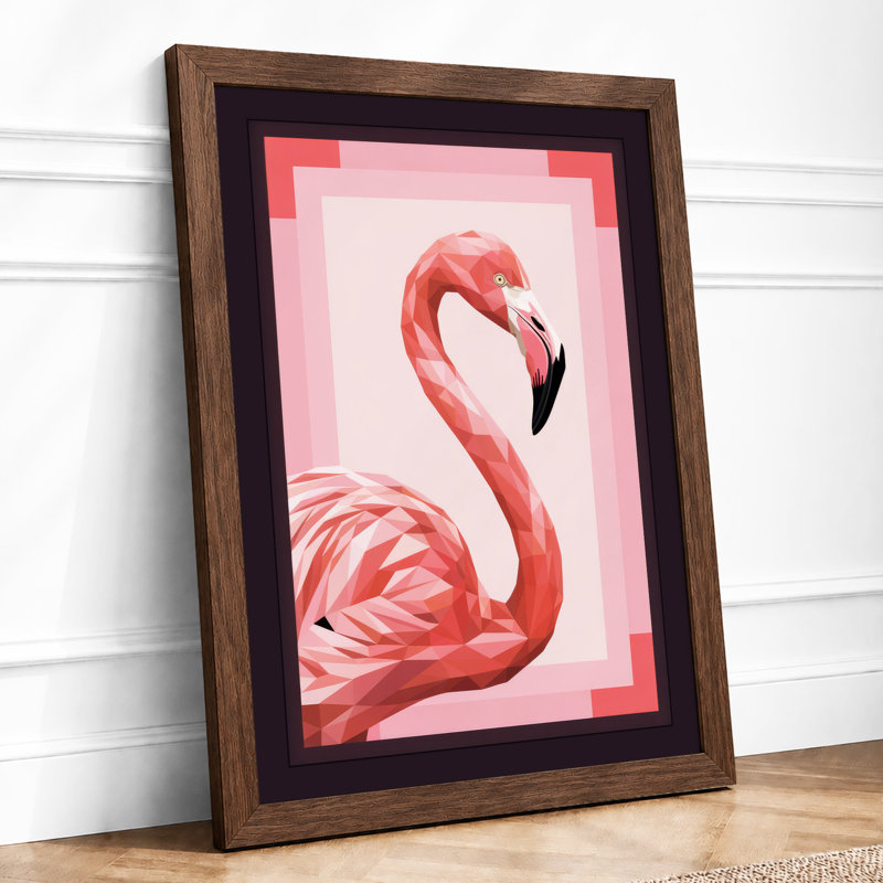 Coral Flamingo Modern - Framed Print, A4 - 29.7 x 21.0 cm, Walnut