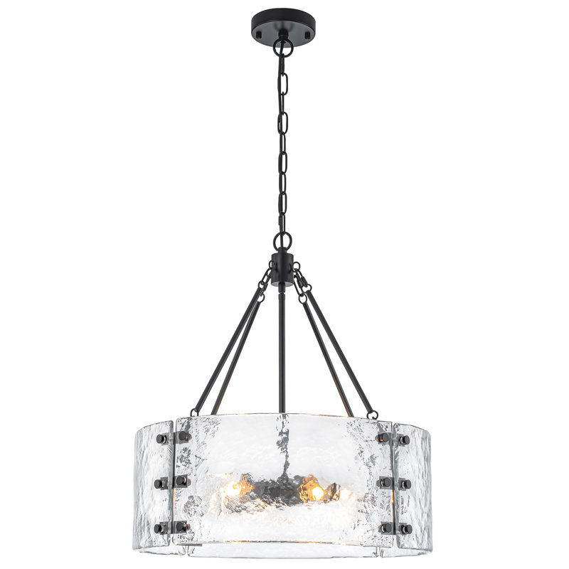 Lustre tambour 5 lumières avec verre texturé , Noir mat