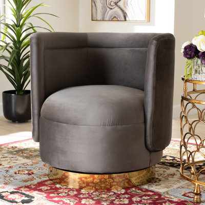 Krishaun 27.95" W Velvet Swivel Barrel Chair and Ottoman by Mercer41
