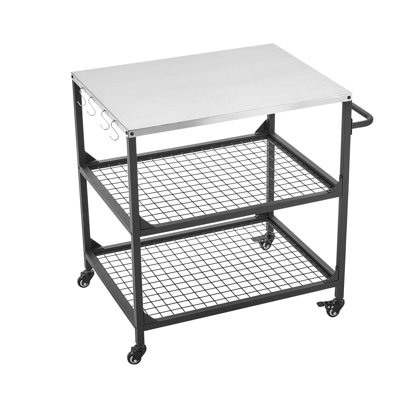 Chariot de barbecue extérieur, table de cuisson en acier inoxydable de 31,5 po x 24,0 po, table de cuisson extérieure avec 4 roulettes et poignée latérale, deux tablettes en filet, tables de préparation pour le patio, le jardin