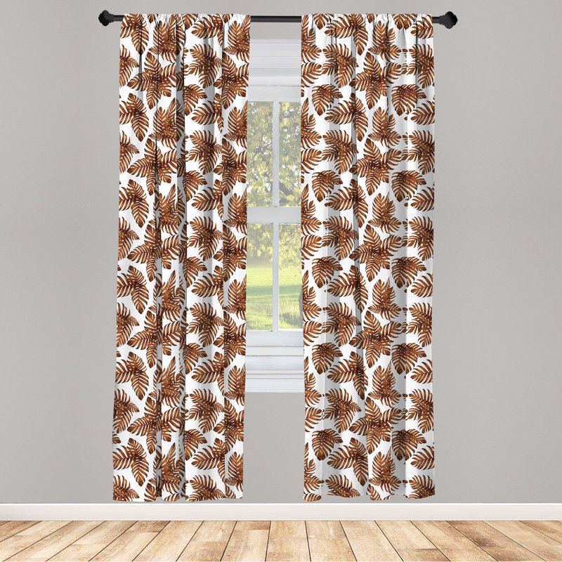 Rideaux à 4 panneaux East Urban Home, feuilles de palmier rétro, taupe foncé et blanc, L 56 po x L 95 po