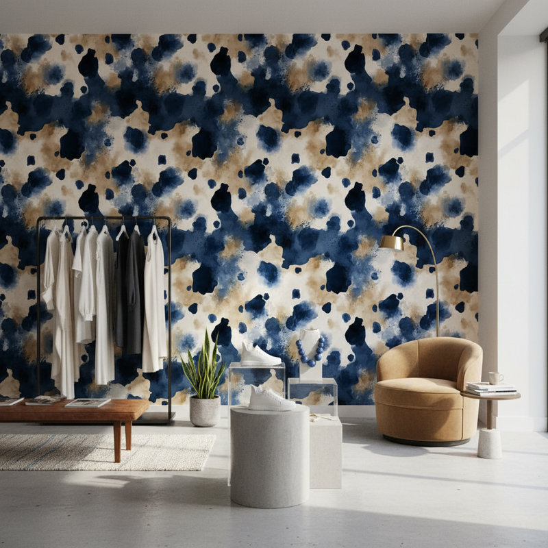 Papier peint abstrait, aquarelle, peinture murale bleue
