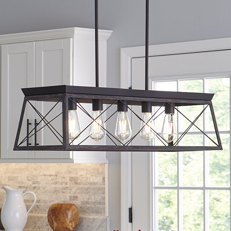Lustre rectangulaire Oisin à 5 lumières, noir texturé, pour îlot de cuisine, H 9 po x l 38 po x P 10 po, Noir texturé