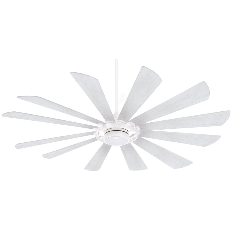 65" 12 - Blade Outdoor LED Smart Standard Ceiling Fan with Remote Control and Light Kit Included, Textured White