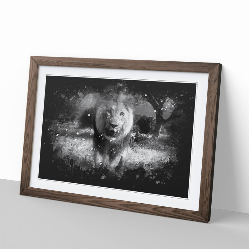 Lion Vol.5 - Picture Frame Graphic Art, 36cm H x 48cm W x 2cm D, Walnut Framed