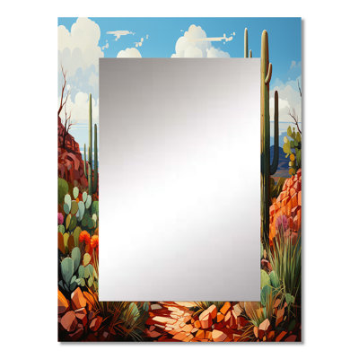 Coral Green Cactus Desert Guardian Organ - Cactus Decorative Mirror, Traditional Wall Mirror, Printed Metal Art