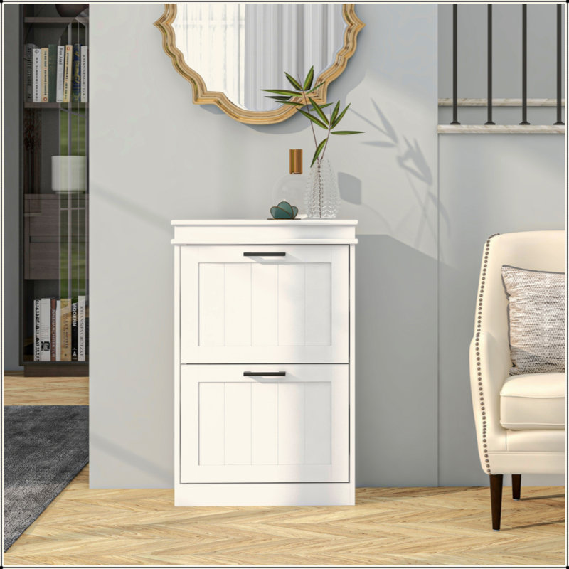 Shoe Cabinet For Entryway, Narrow Shoe Rack Storage Organizer With 2 Flip Drawers And Adjustable Shelves For 10 Pairs Of Shoes