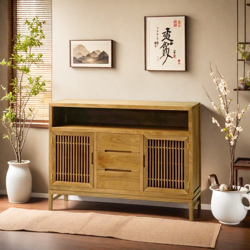 Solid Wood Retro Large Capacity Bedroom Sideboards, Burlywood