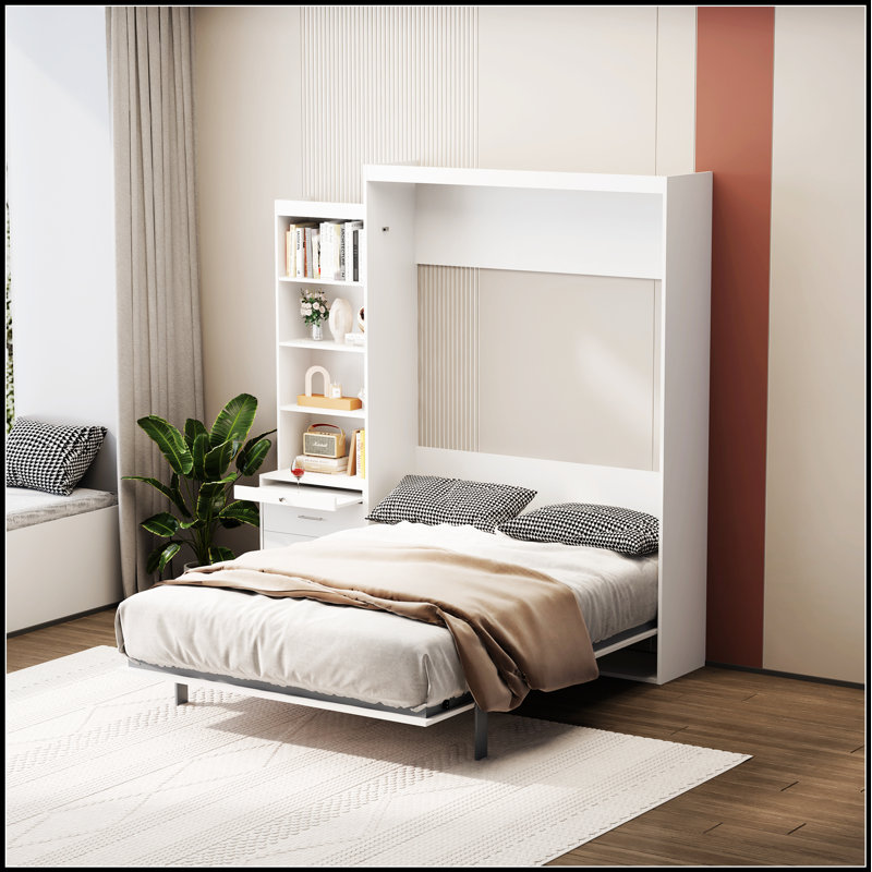 Lit escamotable vertical peu encombrant avec tablette et tiroirs intégrés pour une utilisation efficace dans la chambre ou la chambre d'amis