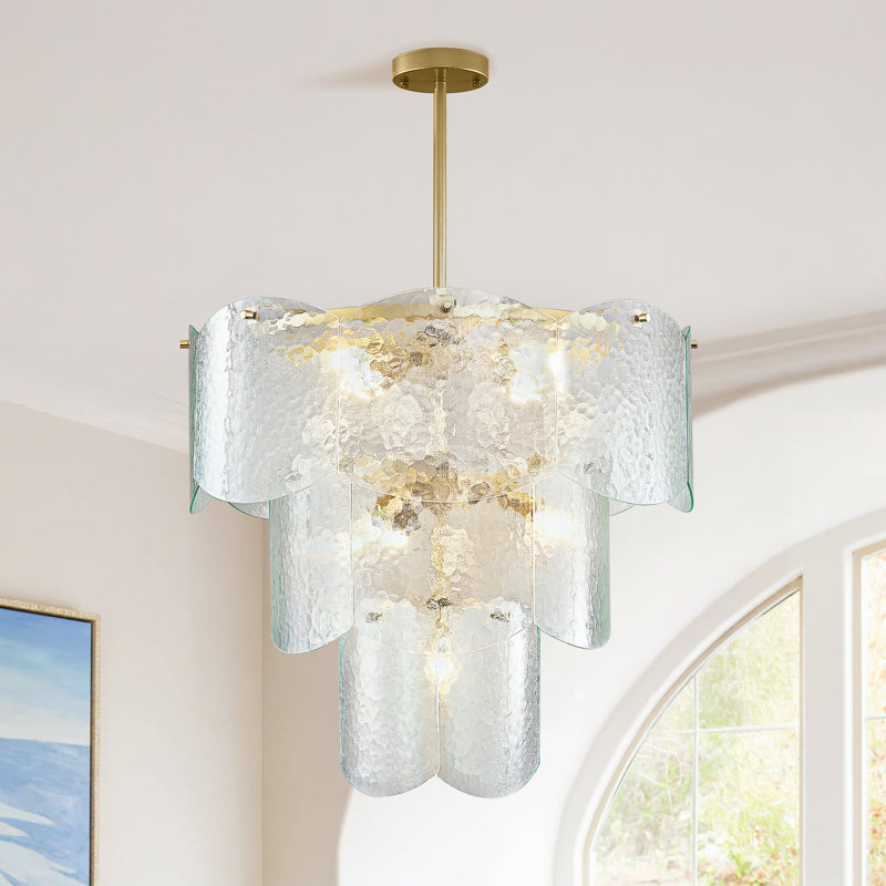 8 - Light Glass Dimmable Tiered Chandelier, Gold