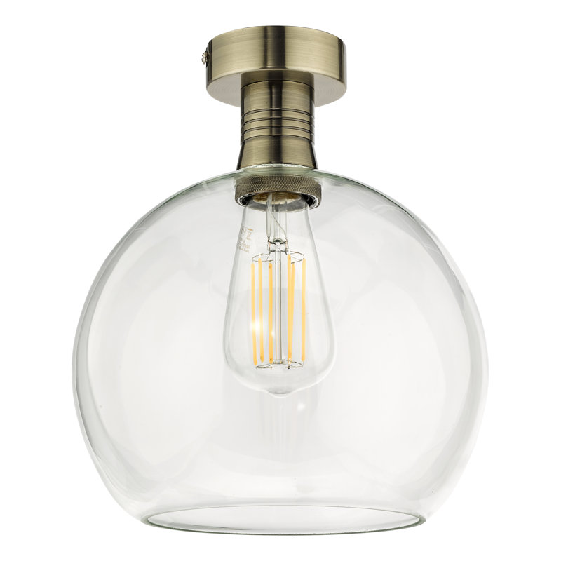 EMERSON 1LT SEMI FLUSH CW ROUND CLEAR GLASS, Antique Brass