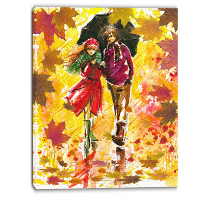 « automne walk of couple landscape », reproduction d’art sur toile tendue