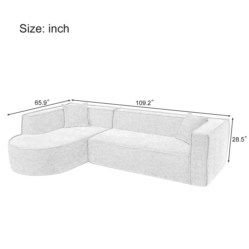 Modular L-Shape Sectional Sofa Couch with Elegant curved design, Beige Polyester