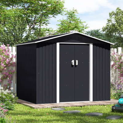 Metal Storage Tool Shed Outdoor Storage Shed With Sliding Doors and Vents