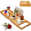 Style 01 Plateau de baignoire extensible en bambou, organisateur de baignoire réglable avec support pour tablette, emplacement pour verre à vin et support pour téléphone pour une détente spa à domicile