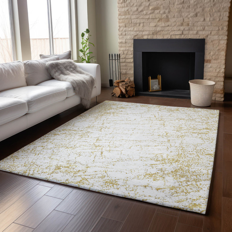 Tapis doré de qualité supérieure lavable à la machine Cerrito AMF606, Rectangle 5 pi x 7 pi 6 po