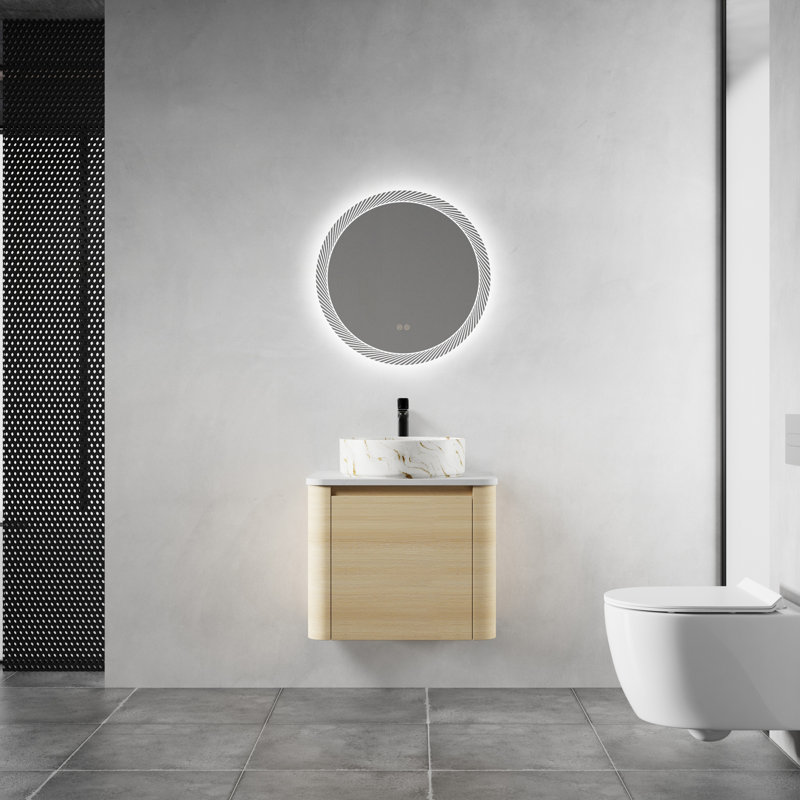 Meuble-lavabo mural de 24 pouces avec lavabo d'art en céramique et porte à fermeture en douceur, peu encombrant et élégant