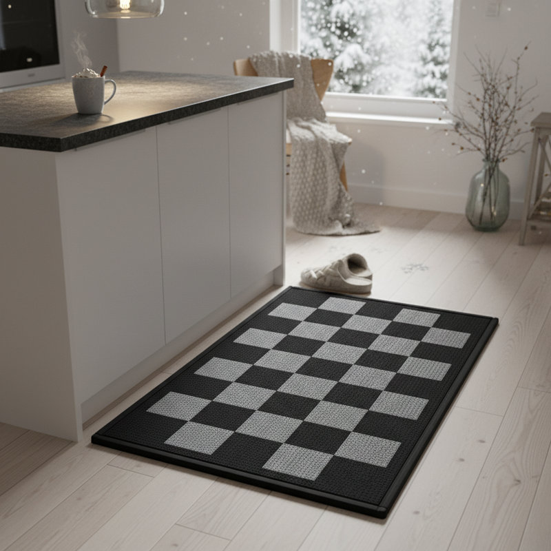 Tapis de couloir 17 po x 30 po aspect lin tissé - Tapis de sol absorbant et antidérapant lavable, Noir gris
