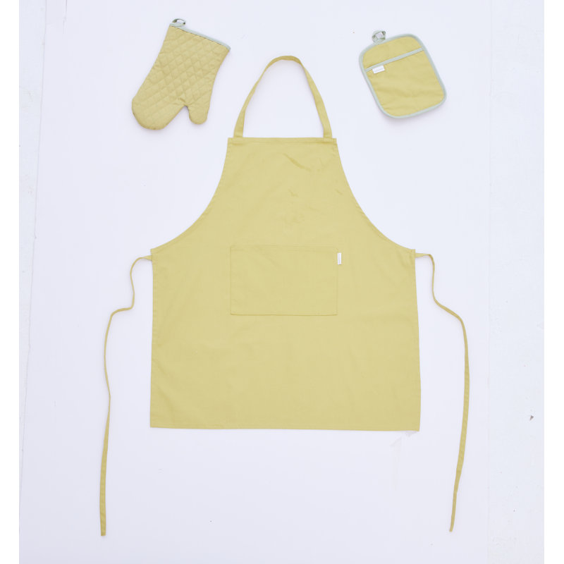Waterproof Linen Cotton Apron Set With Heat-Resistant Hot Pads And Oven Mitt, Green
