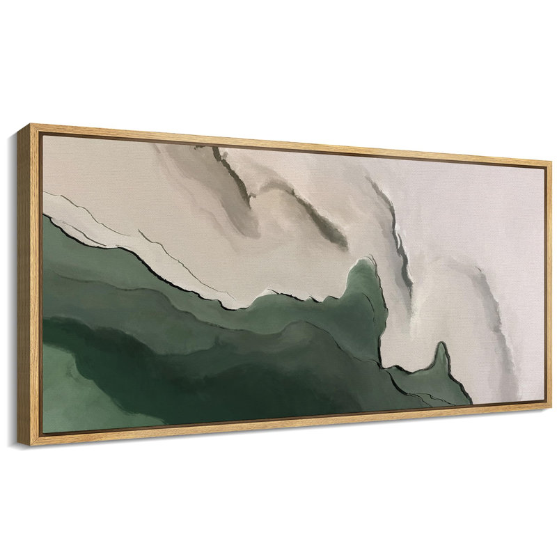 Faux Texture Abstract Green Minimalist Modern Artwork - Extra Large Framed Wall Art Canvas Print, Natural, 30" H x 60" W
