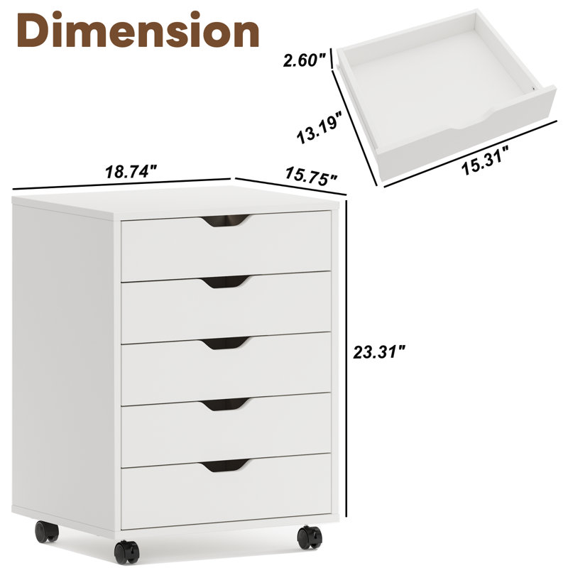 Bhatri 18.74'' Wide 5 -Drawer File Cabinet, White