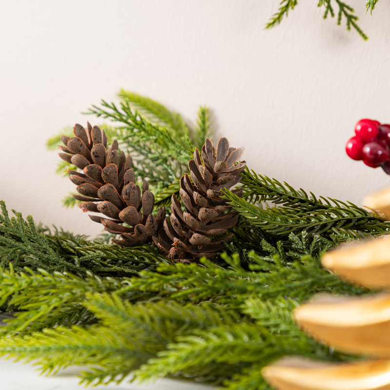 Ensemble de 2 - guirlande de Noël de 6 pi avec pommes de pin et baies rouges