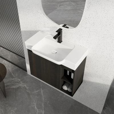 Meuble-lavabo mural 28 po avec lavabo en céramique blanche et porte à fermeture en douceur 28 po