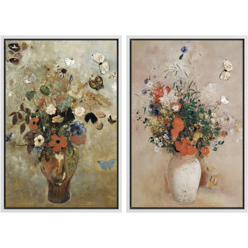 Bouquet de papillons, vase floral fantaisiste, nature sauvage, illustrations, décor rustique, H 24 po x l 16 po, Blanc