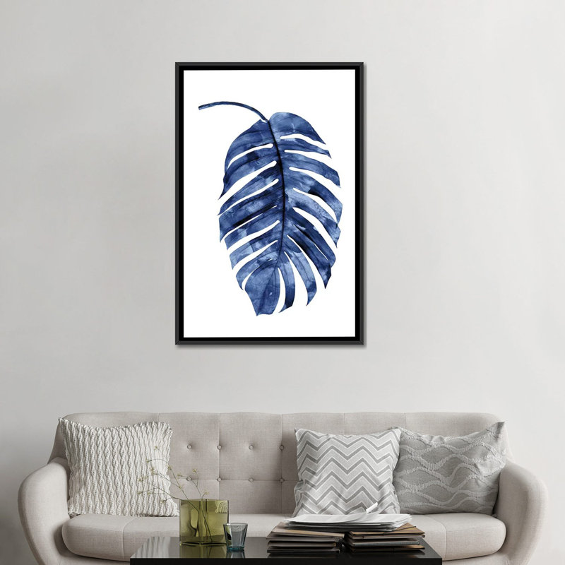 «Palm II», reproduction d'impression sur toile indigo, H 26 po x l 18 po x P 1,5 po, Toile avec cadre noir, Pas de tapis