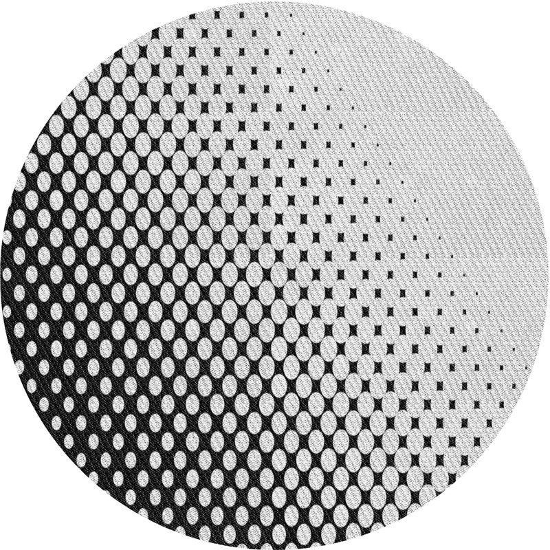 Tapis blanc/noir à motifs, Rond 4 pi