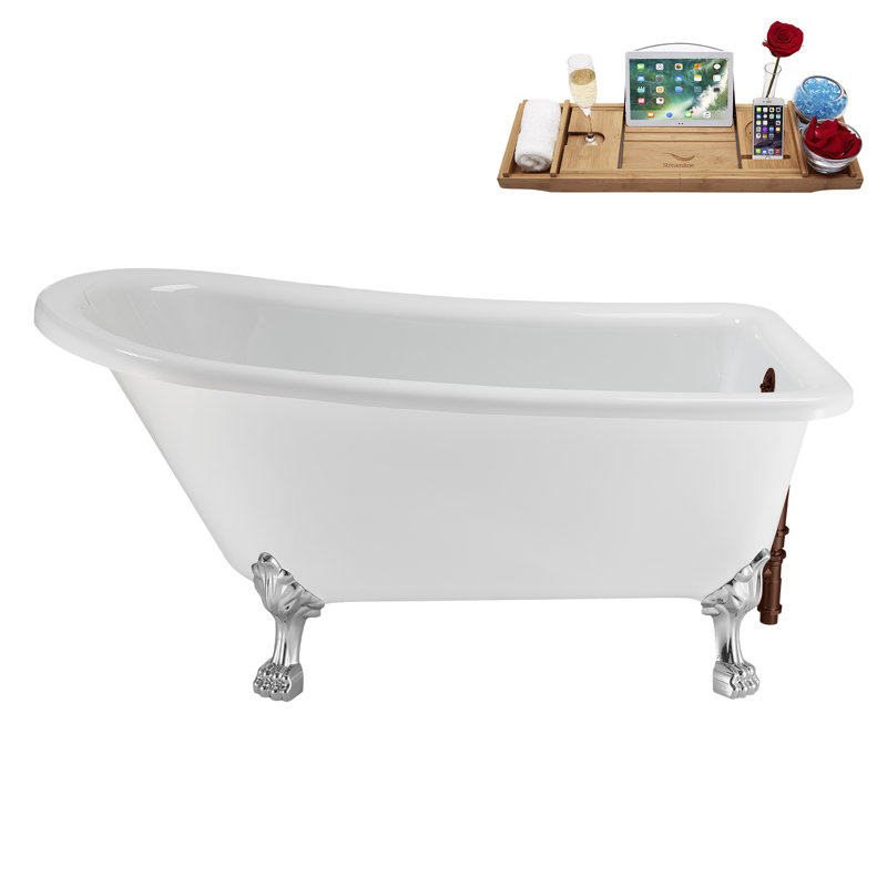 58" Streamlin Clawfoot Tub,Tray,Drain, Clawfeet, Polished Chrome, Matte Oil Rubbed Bronze