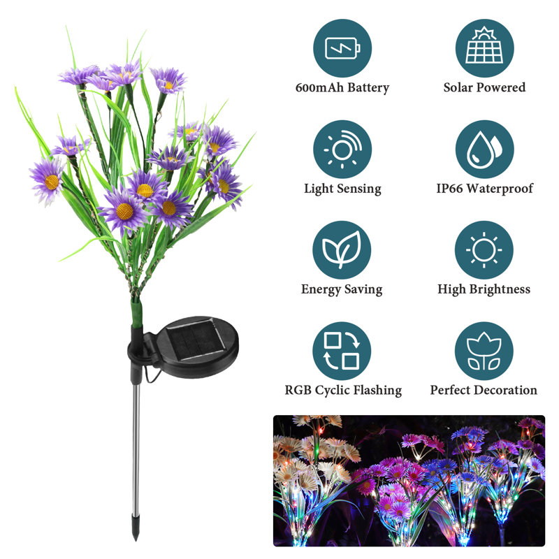 4 Color Solar Powered Flower Lights Pathway Lamp, Purple